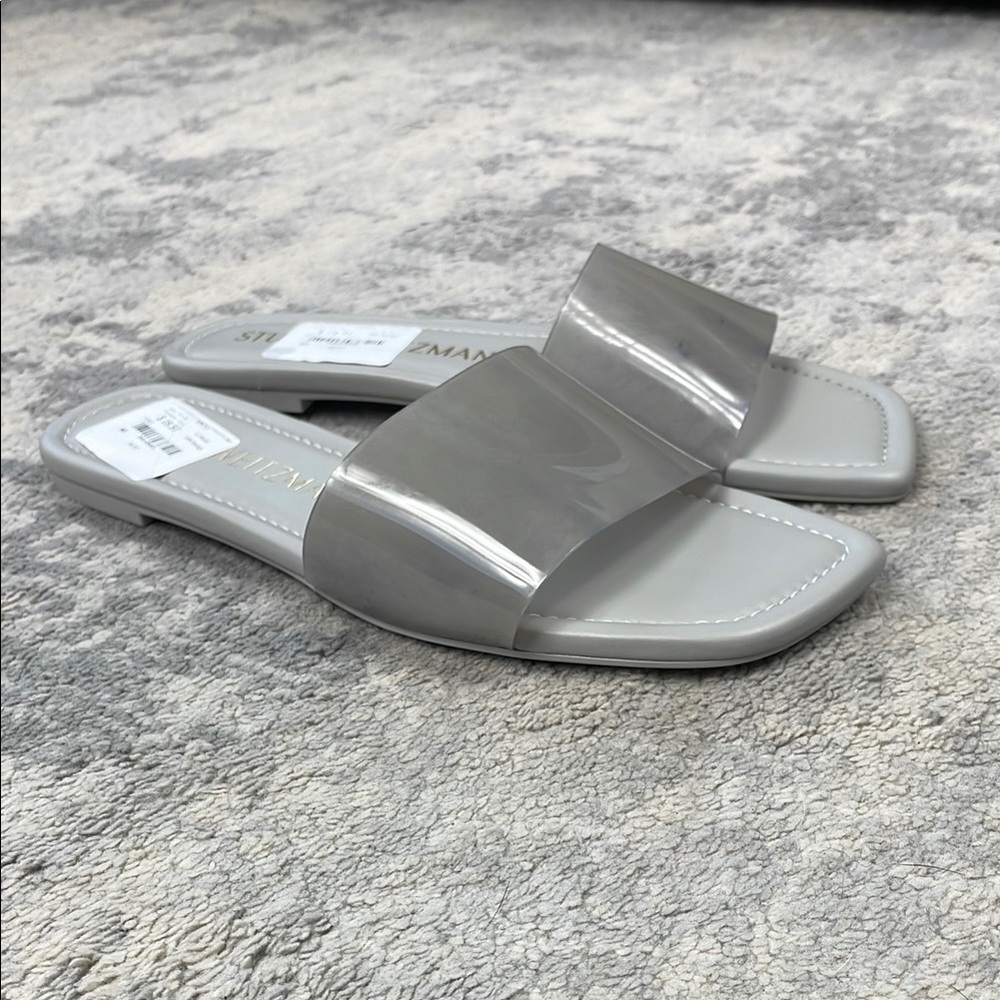 New Stuart Weitzman Summer Slide Sandal No Color Clear PVC Sz 8.5